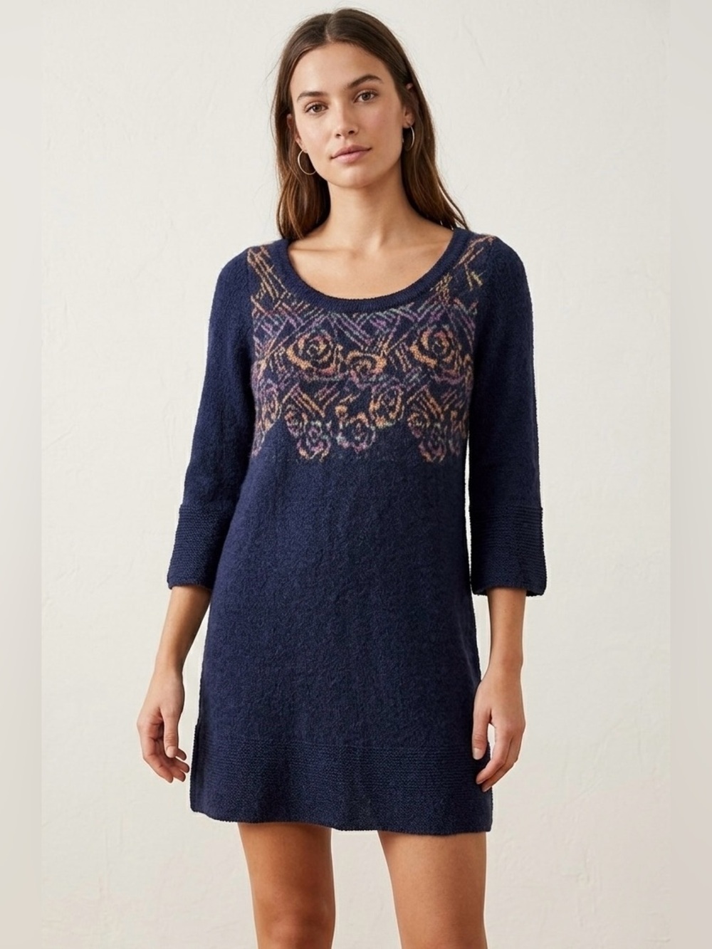 Free People Navy Floral Sweater Mini Dress, Size M